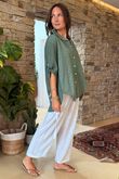 Made in Italy Pia Pillow Cotton Embroidered Tile Classic Shirt Khaki 